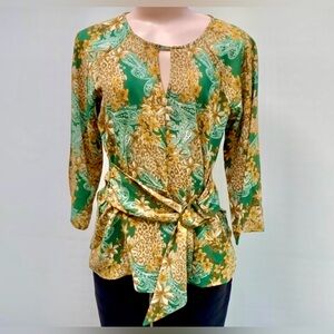 Lee | Green and Gold Patterned Blouse | Size M